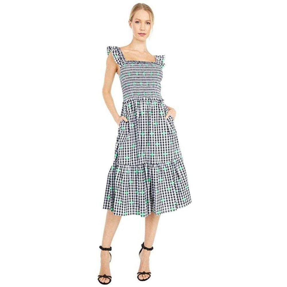 Kate Spade Gingham Voile Smocked Midi Dress